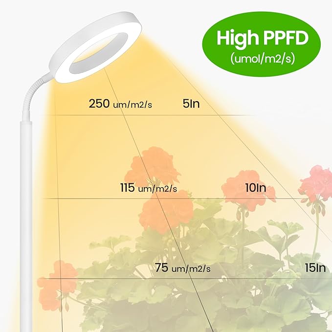 Grow Lights for Indoor PlantsFloor Lamp with 63IN StandFull Spectrum10 DimmingHalo Ring Warm Light 3/9/12H TimerHeight AdjustableMetal Stable Base Growing Light for Tall Small Plant