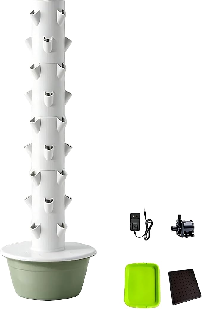 Hydroponics Tower Space-Saving Hydroponic Planter Golden Ratio Hole Layout 20/28/36 Planting Holes Circulating Fresh Water no Foul Water for Fruits and Vegetables Nolights-9Layer