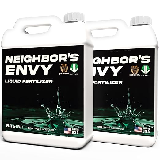 PetraMax Neighbor’s Envy Grass Fertilizer for Lawn &amp Garden 2 Gallon Covers up to 32000 sq.ft. 7-in-1 Liquid Lawn Fertilizer Concentrate for Deep Green Turf - Includes Nitrogen/Iron/Humic/Sea Ke