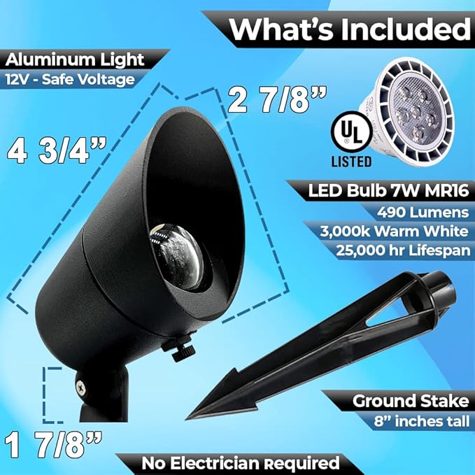 LED Spot Lights Outdoor 7W LED Landscape Light 115 - Solid Aluminum Metal Wall Light Security Lighting LED Yard Lights for Bright Long Lasting Home Garden Patio Pool Area Lighting with MR16 Bulb