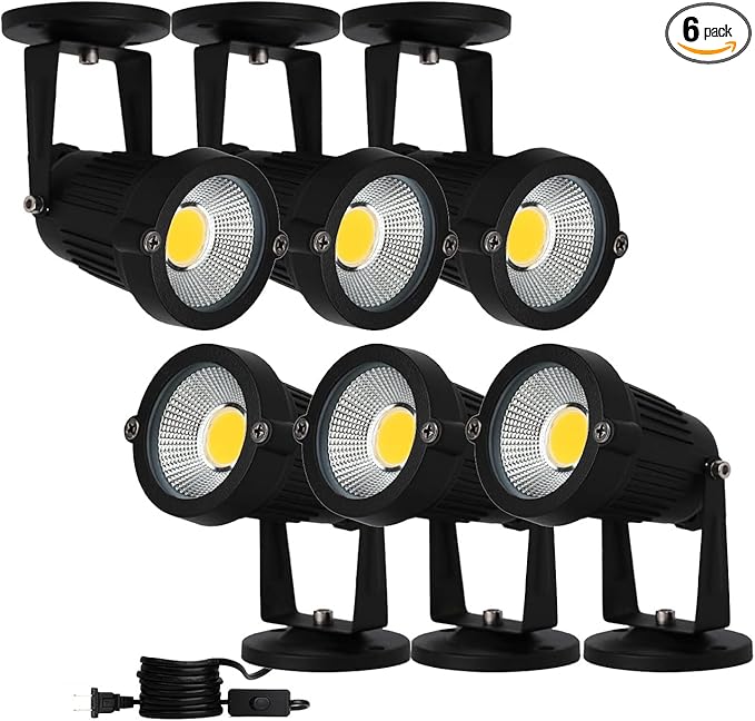 110V Landscape SpotlightLED Landscape Lighting Outdoor for Flag Pole LightIP65 Landscape Lights 3000k Garden Light 6FT Cord with US 3 Prong (BaseStake Included) (5 Watts)