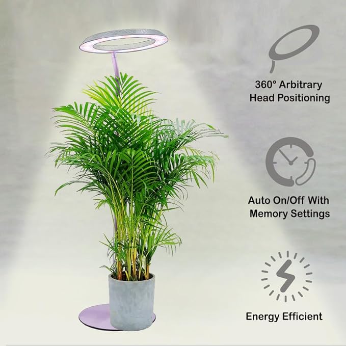 Qux 10” Halo Pro Grow LightFull Spectrum LED Freestanting Plant Grow Lamp for Indoor Larger Plants with 3 Kind of Light Colors switchover &amp 10-Level DimmableAuto On Off Timing 4/8/12Hrs (Relief)