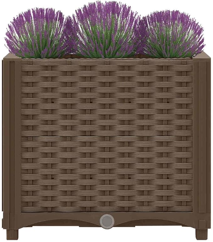 15.7x15.7x15 Brown PP Raised Planter Box for Outdoor Garden Patio &amp Balcony Sturdy Tomato &amp Herb Garden Bed Easy-Assembly Outdoor Planter