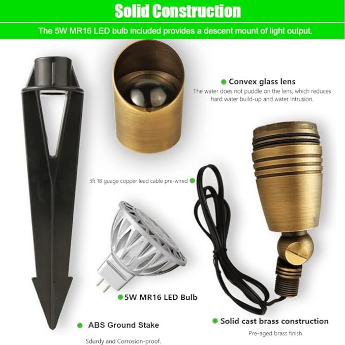 T3 G4 Bi-pin LED Light Bulbs and LED Brass Spotlight Uplight 12V Low Voltage Landscape Outdoor Lighting