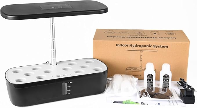 Hydroponics Growing System Indoor Garden12 Pods Indoor Gardening System with LED Grow Light Height Adjustable Plants Germination Kit Hydroponic Planter Fresh Harvest (Black)