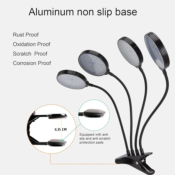 LED Plant Grow Light 60W 4 Head Flexible USB Powered Indoor Plant Growing Lamp with 5 Dimmable Modes Design for Home Garden Greenhouse Aluminum PC Material