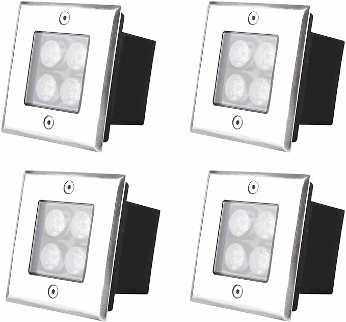 4PCS Floor Landscape Lights - Recessed Spotlights LED Square 4W Walkover Lights IP67 Waterproof Garden Terrace Floor Lamp Courtyard Recessed Lawn Tree Lights Outdoor Landscape Lighting