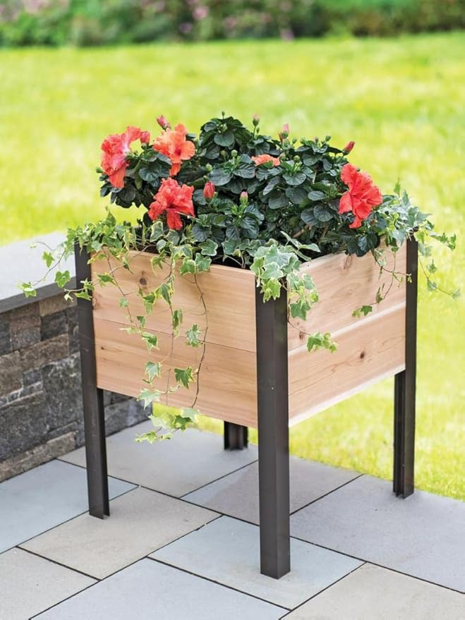 Gardener's Supply Company Raised Garden Bed Elevated Cedar Planter Box | 2' x 2' Heavy Duty Standing Garden Planters for Outdoor Plant Vegetables &amp Flower Gardening Perfect for Patio Lawn &amp B