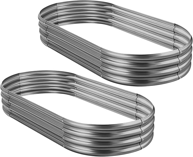 Land Guard 6ft Metal Raised Garden Bed 2 Pcs Galvanized Planter Raised Beds for Vegetables (Modern Grey)
