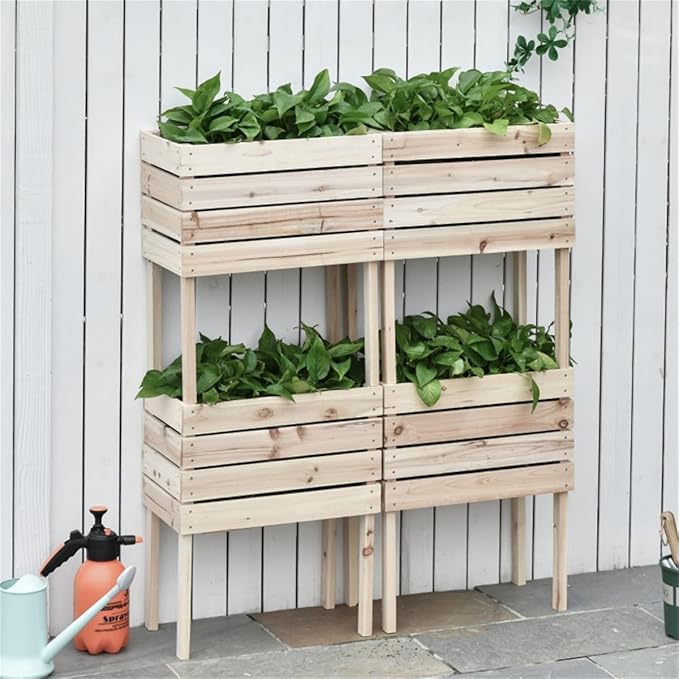 4 Pcs Raised Beds Wooden Planter Flower Shelf Wood Planter Box 19.75 L x 11.75 W x 23.5 H