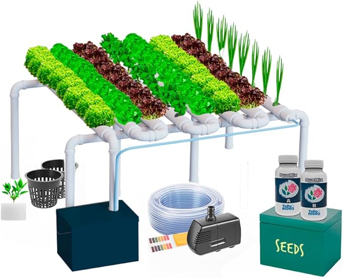 Hydroponic Kit N15 NFT System for 64 Plants Complete Indoor Garden with Nutrients Seeds &amp Accessories