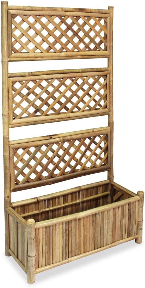 Wooden Garden Planter with Trellis Lattice Panels Freestanding Wood Plant Raised Bed for Outdoor Climbing Planting Yard Patio Decoration Acacia Wood