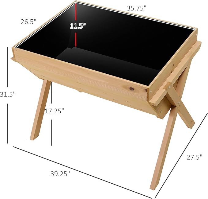 Outsunny 39'' x 28'' Raised Garden Bed with Legs Elevated Wooden Planter Box with Bed Liner for Vegetables Flowers Herbs Backyard Patio Balcony