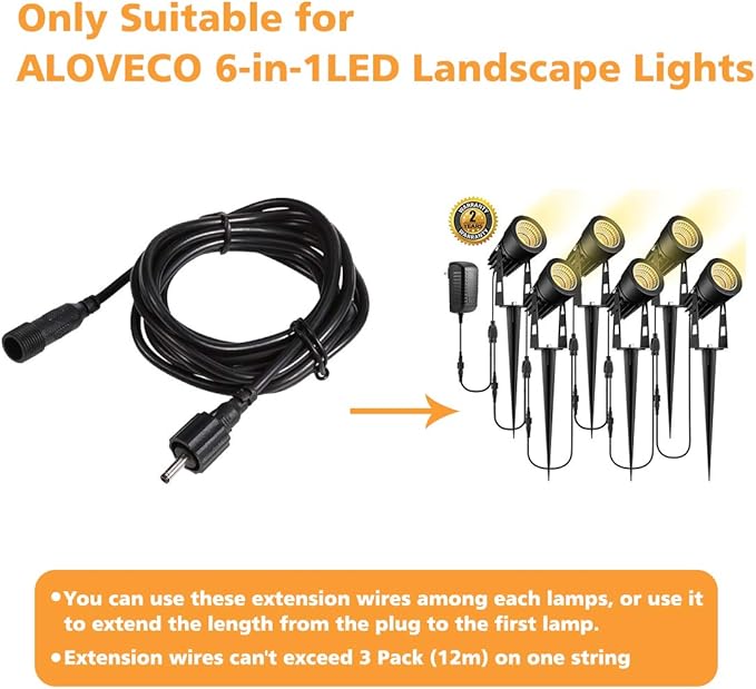 ALOVECO 12V Waterproof LED Landscape Lights with Transformer + 2 Pack Extension Wires for Patio Deck Yard Garden Driveway