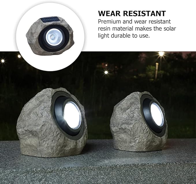 Uonlytech 1pc Solar Stone Spotlight Brightness Outdoor Decorative Lamp for Lawn Garden Patio Imitated Warm Light Options