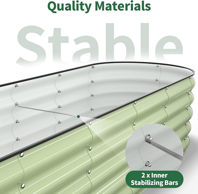 Kesfitt Raised Garden Bed Metal Galvanized Steel Oval Garden Bed 8x2x1.5 ft with 18-Inch Deep Open-Bottom Design for Outdoor Vegetable Gardening Fruit Green