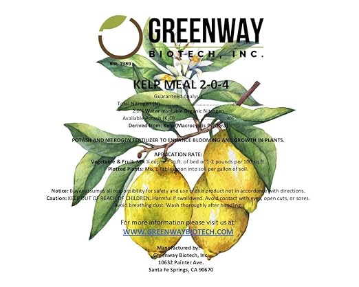 Greenway Biotech Inc. Kelp Meal Fertilizer 2-0-4 Includes 2% Nitrogen and 4% Potassium- Non- GMO Organic Lawn Plant Vegetables Fertilizers for Root Development and Boosts Growth - 5 Pounds