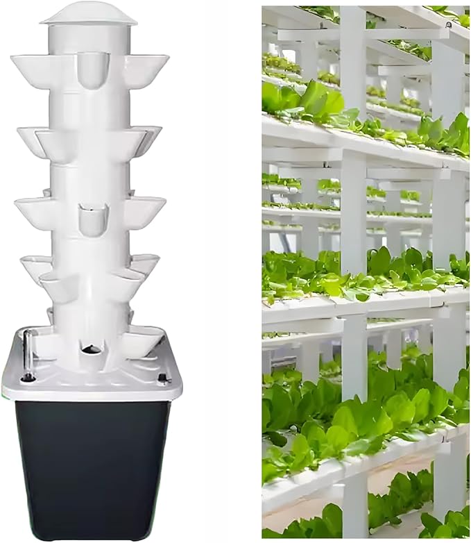 Balcony Hydroponic Tower Garden 25-Plants Hydroponics Growing System Kit for Beginners Home Indoor Gardening Herbs Fruits and Vegetables Automatic Watering