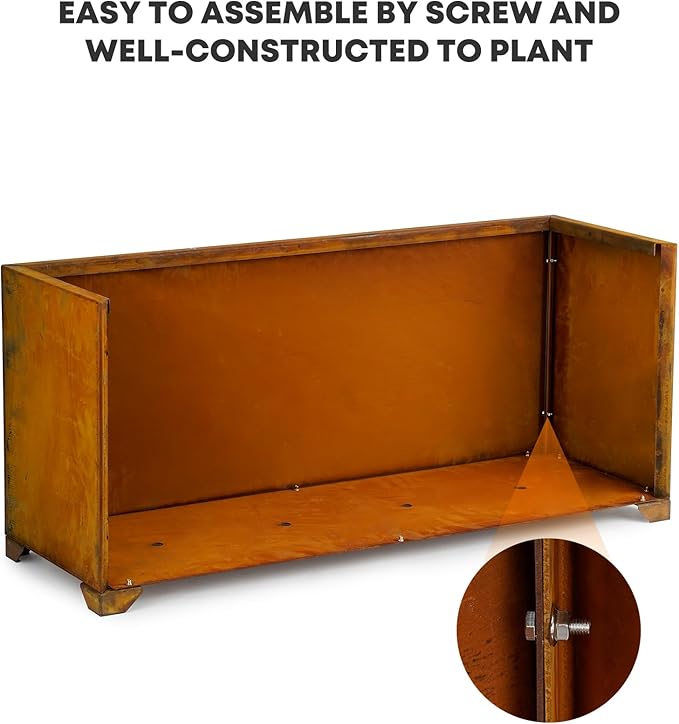Stanbroil Corten Steel Planter Box for Outdoor Patio - 36 X12 X16 Inch Large Rectangular Metal Planter Box with Natural Rusty and Drainage Holes for Raising Flower Plants