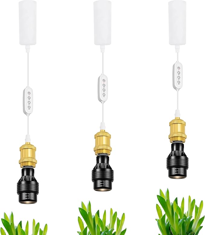 Adjustable Height J-Type Track Light Pendants 24 H Timer 4500K 10W LED Full Spectrum Gold Industrial Porcelain Lamp Holder AUTO Plant Growing Lamp for Kitchen Island Green House