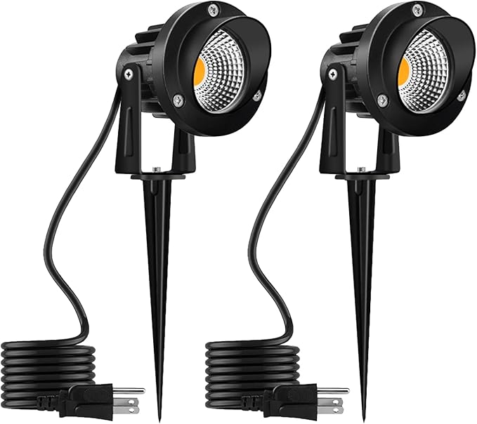 Romwish Outdoor Spotlight 3000K Warm White12W LED Spot Lights Outdoor for Yard Garden Tree 120V Plug in Landscape Lighting with IP65 Waterproof for Lawn Decorative 2Pack