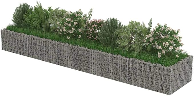 Gabion Raised Bed Galvanized Steel Bed Silver Galvanized Welded Steel Wire Mesh Fencing for Garden Landscape - 177.2 x 35.4 x 19.7 in