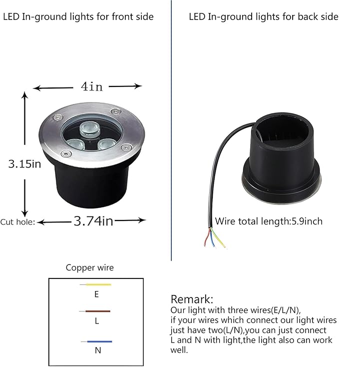 3W Well Lights Landscape LED in GroundDiameter 4 InchesHigh Voltage 110V 120VOutdoor Landscaping Lights WiredWhite 6500KWaterproof IP67for PathwayYardDeckGardenPack of 4