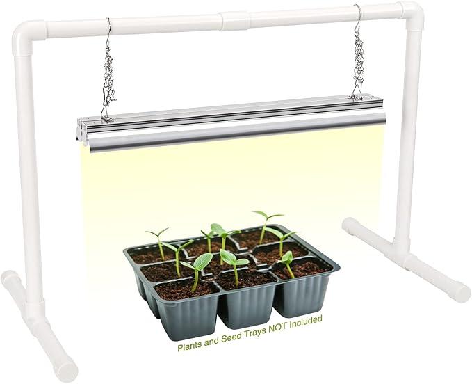 SOLIGT 2 ft Grow Light for Seed Starting with Stand Double Tube Warm White Full Spectrum Seedling Grow Light for Indoor Plants 80 LED Chips Height Adjustable