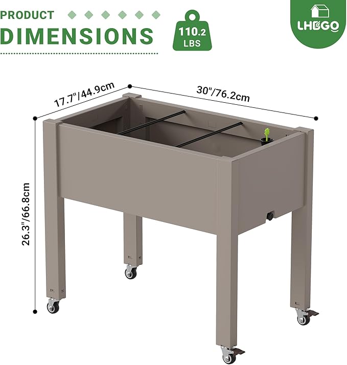 Raised Garden Bed with Wheels - Outdoor Mobile Elevated Resin Planter Box with Drainage Holes for Vegetables Flower Herbs (1 Pack Gray)