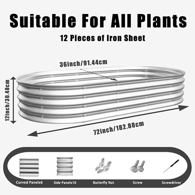 Beaunicorn 1Pcs 6x3x1ft Galvanized Raised Garden Bed Heavy Duty Planter Raised Beds for Outdoor for VegetablesFlowers &ampHerbs Rust-Resistant Metal Garden Bed Easy Assembly