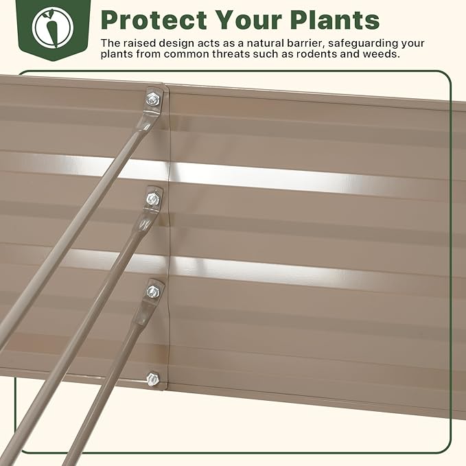 DTIG Galvanized Raised Garden Bed with Trellis 6×3×1 FT 2 Pack Outdoor Garden Bed Upgraded 4×3 Support Brown