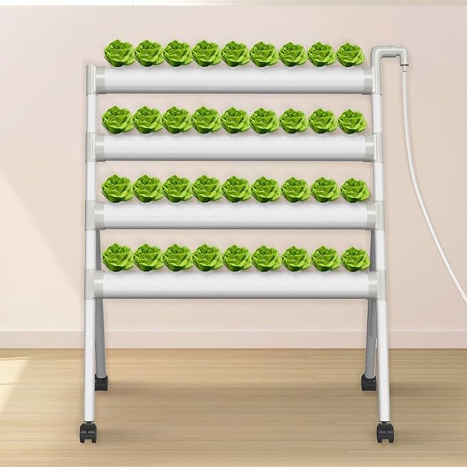 36 Plant Sites Indoor Garden Hydroponics Growing System Kit with Pulley PVC-U Pipes Hydroponics Planting System with Grow Baskets and Sponges for Fruits Vegetables Herb