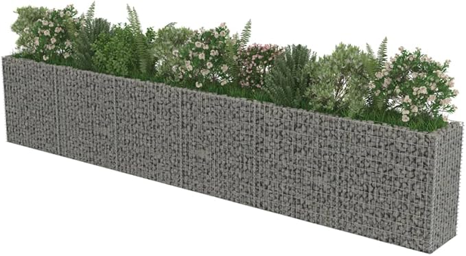 Gabion Raised Bed Galvanized SteelRaised Planter Box with Climbing Plants for Flowers Herbs and Fruits Lawns Verandas Balconies and Patios. 212.6X19.7X39.4