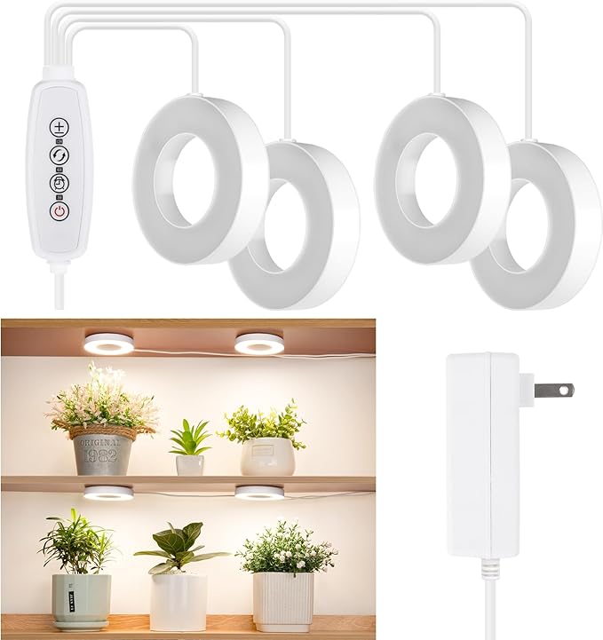 LORDEM Grow Light for Indoor Plants 192 LEDs Ceiling Full Spectrum Plant Light Quad Head Plant Lamp with 3/6/12H Auto Timer 6 Brightness Levels Individual Bulb Control Corded