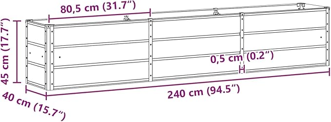 Outdoor Metal Raised Garden Bed Steel Planter Box for Gardening Vegetables Fruits Flowers Easy Assembly 94.49 x 15.75 x 17.72 in Light Gray-740