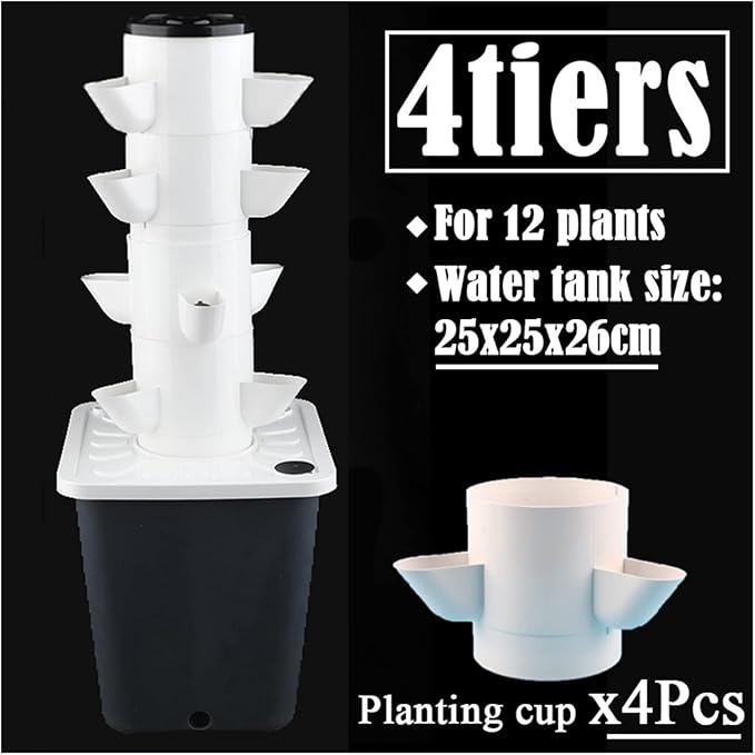 Hydroponic Tower Growing Sytem Balcony Hydroponic Growing System Detachable Colonization Cups Home Garden Farm Greenhouse Vertical Tower Planters Easy to Install and Operate (Bianco 4)