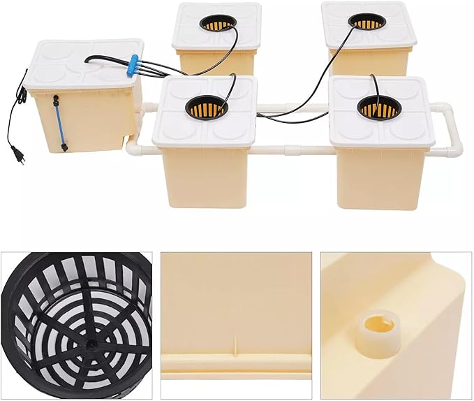 Bucket Drip Growing System 2.91 Gallons 5 Buckets Deep Water Culture System DWC Hydroponics System Outdoor Hydroponics Growing System Kit Hydroponic Bucket for Cultivating Tomatoes Peppers