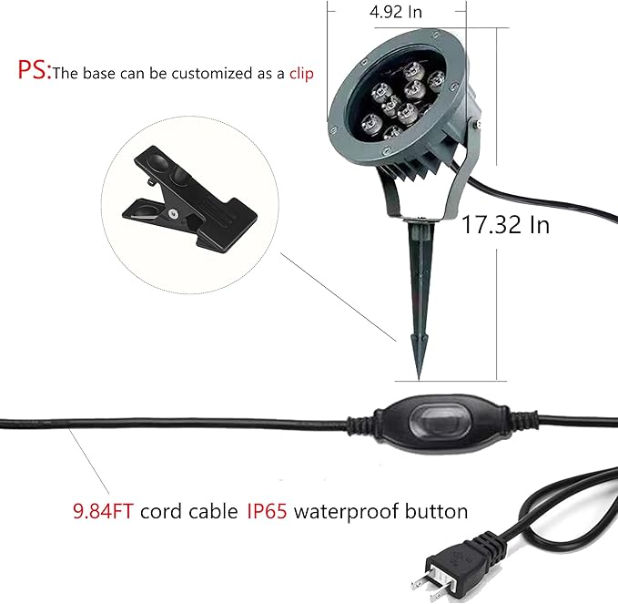 Kiven Outdoor Landscape Plug-in LED Lighting with Timer Function 9W Waterproof Yard Lights COB Led Spotlights with Spiked Stand for Lawn Decorative Lamp IP65 Indoor Wall Light 6000K