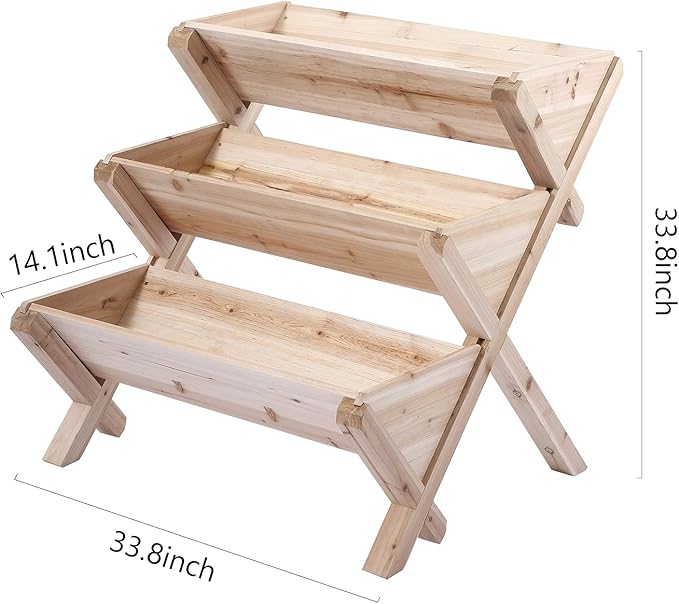 3 Tiers Wooden Vertical Raised Garden Bed with LegsPlanter Raised Beds Kit for Flowers Herbs Vegetables Natural