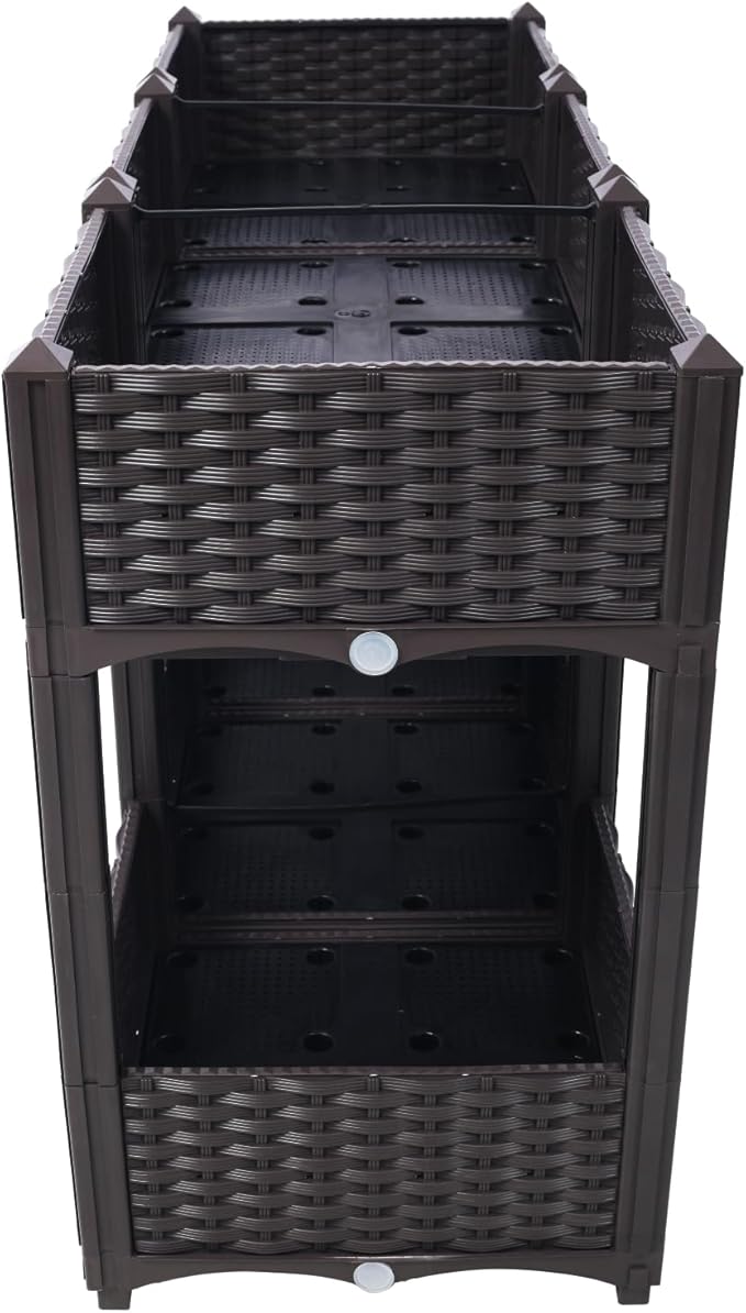 Planter Raised Beds - Elevated Garden Box with Drainage Plug for Vegetable/Flower/Herb Outdoor Standing Planter Beds Gardening Kit Brown 47.2x15.7x27.7