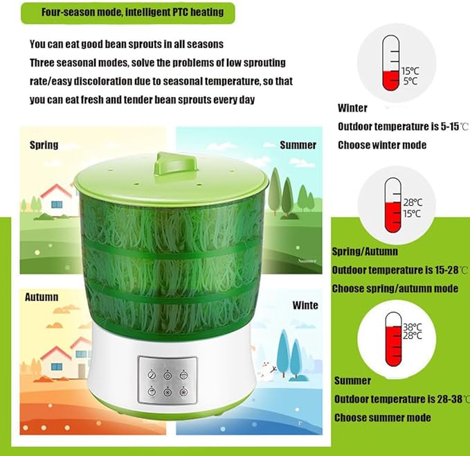 Large-Capacity Bean Sprout Machine for Home Use Can Rotate 360 Degrees to Spray Water for Planting for Soybean Mung Bean Radish Seedling