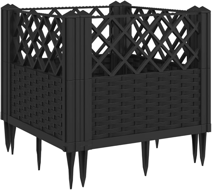 Black Polypropylene Garden Planter 17.1 inch Square Modular Outdoor Raised Bed for Flowers Vegetables UV Resistant Basketweave Finish