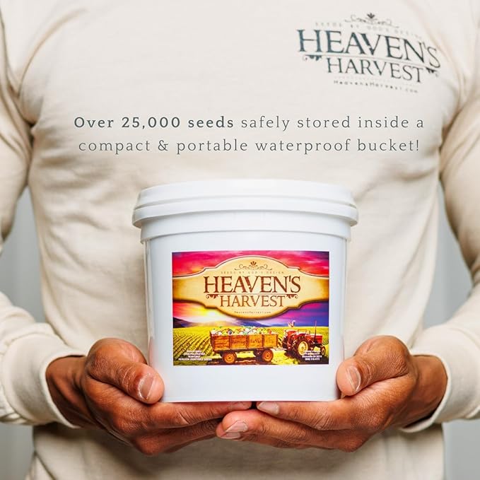 Heaven’s Harvest - 10 Year Survival Or Homestead Garden | 25k+ Heirloom Vegetable Seed Bank Kit | Includes Free Clyde’s Garden Planner &amp Seed Vault Storage Drum | Non-GMO
