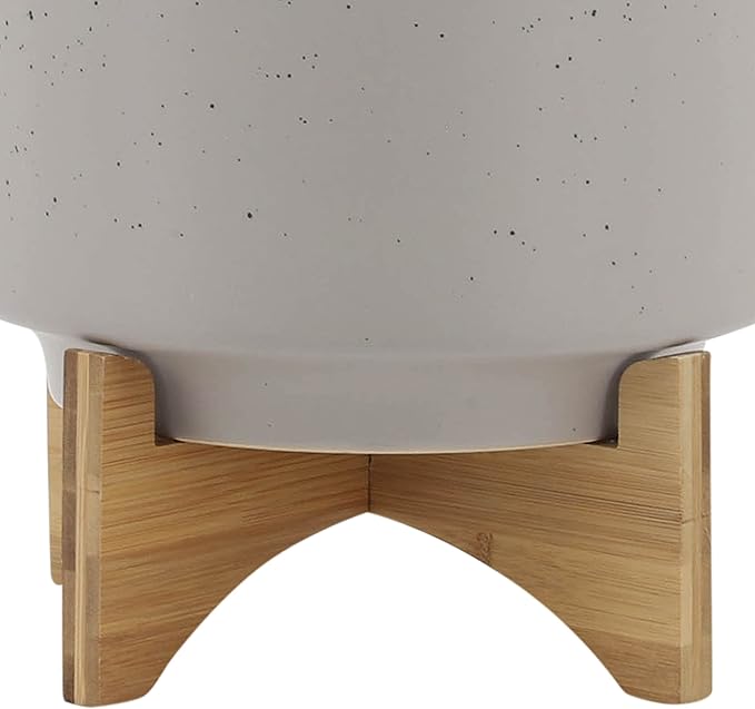 Generic 10 Planter W Wood Stand Matte Beige