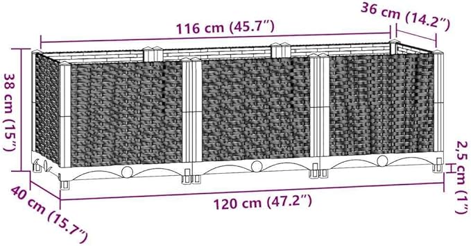 YAFF Rectangular Raised Garden Bed in White with Basketweave Pattern - Polypropylene Planter Box for Indoor or Outdoor Use 47.2 x 15.7 x 15.0 in