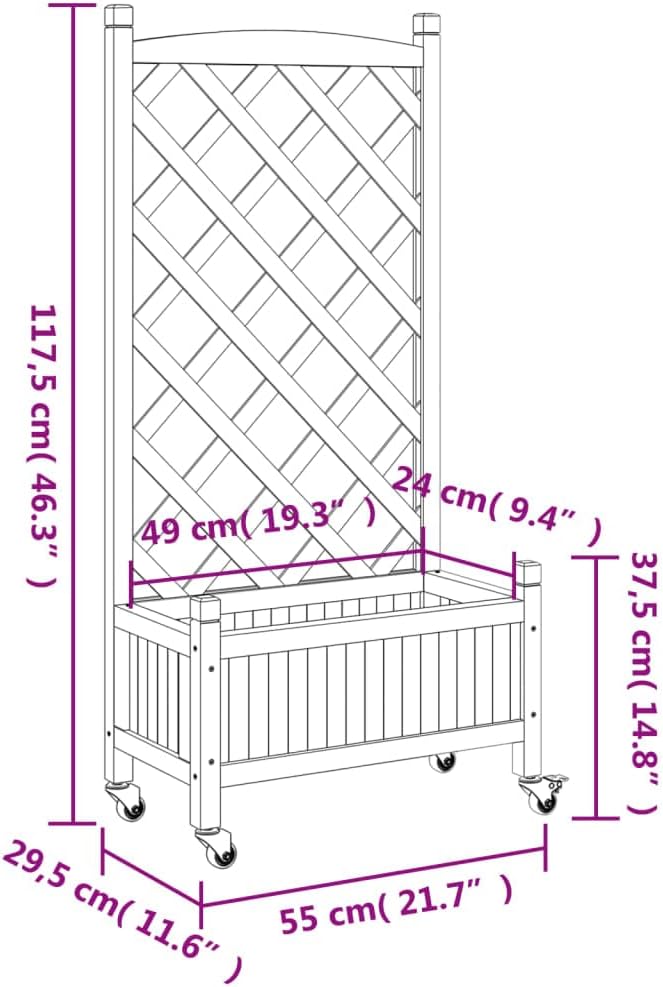 Black Rectangular Raised Planter Box on Wheels with Trellis for Climbing Plants 11.6 x 21.7 x 46.3 in Solid Fir Wood Elevated Garden Bed Outdoor Patio Balcony