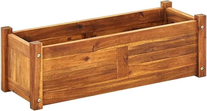 Garden Raised Bed Wooden Raised Flower Bed Planter Outdoor Indoor Solid Acacia Wood Brown Box Elevated Planter Square Raised Garden Box Vegetable Herb Container Compact Easy Assembly