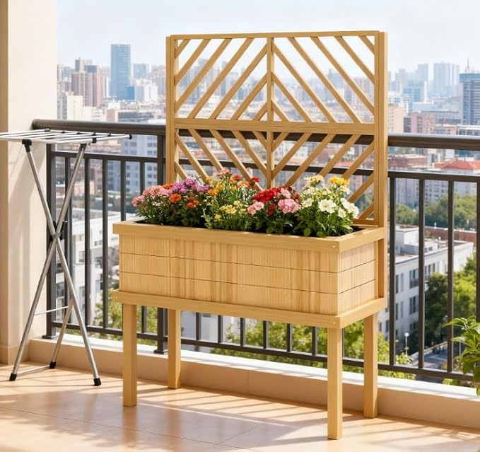 Self Draining Raised Garden BedElevated Wood Planter with for Climbing Plantswith Legs and Drainage Holes