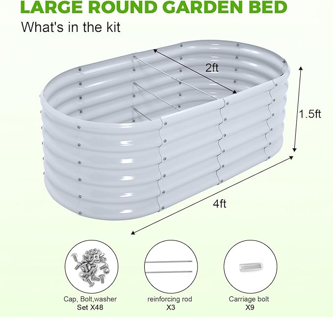Land Guard 18“ Tall 4×2ft Galvanized Raised Garden Bed Kit Galvanized Planter Garden Boxes Outdoor Oval Large Metal Raised Garden Bed for Vegetables……… (Modern Gray 4×2×1.5ft)