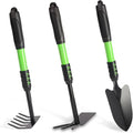 Garden Tool Set 3 Pack Lightweight Heavy Gardening Kit Including Hand Shovel Transplant Shovel and Hand Rake with Soft Rubber Non-Slip Handle for Planting Weeding Digging Green ﻿